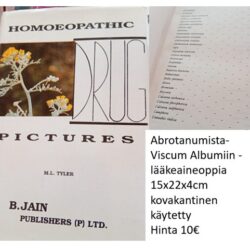 Abrotanumista-Viscum Albumiin - lääkeaineoppia 15x22x4cm kovakantinen käytettyHinta 10€