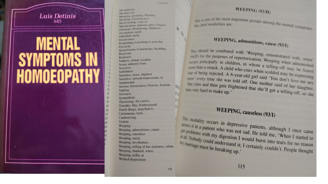 Homeopatiaopisto, Käytetyt kirjat; Mental Symptoms in Homeopathy, Luis Detinis, MD